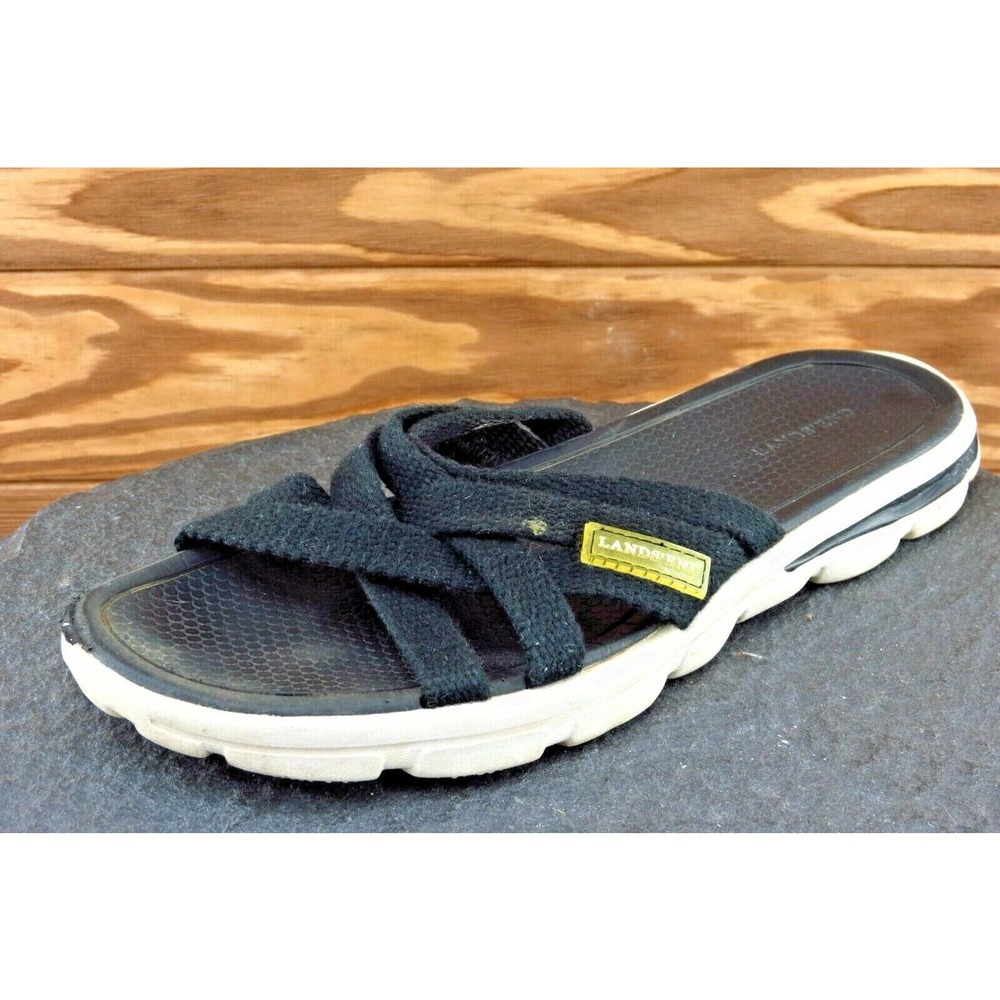 Lands' End Size 8 M Black Slide Fabric Women‎ Sandal Shoes